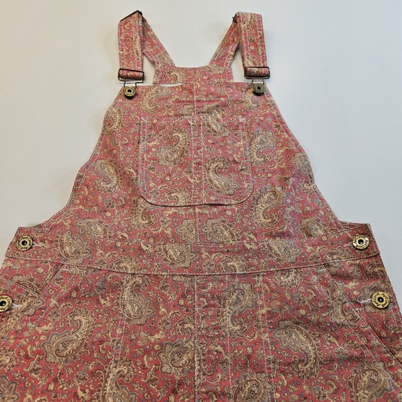 Vintage APRIL CORNELL Bib Overalls PINK FLORAL PAISLEY Cotton Blend Denim Small - Picture 9 of 9